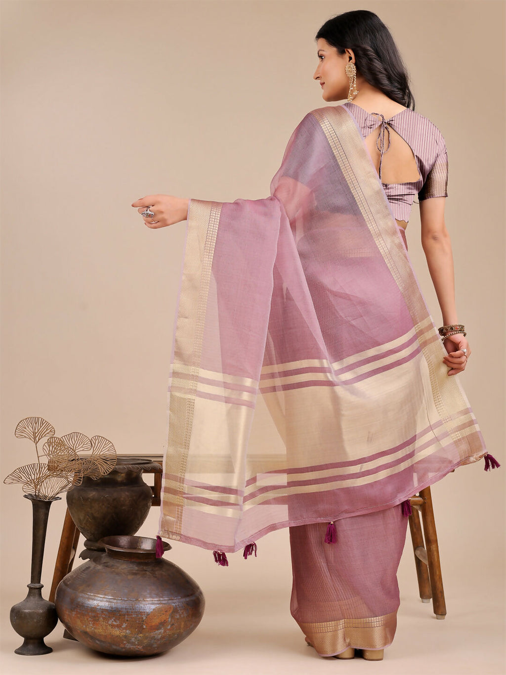 Seoul Purple Organza Saree with Matching Blouse Fabric