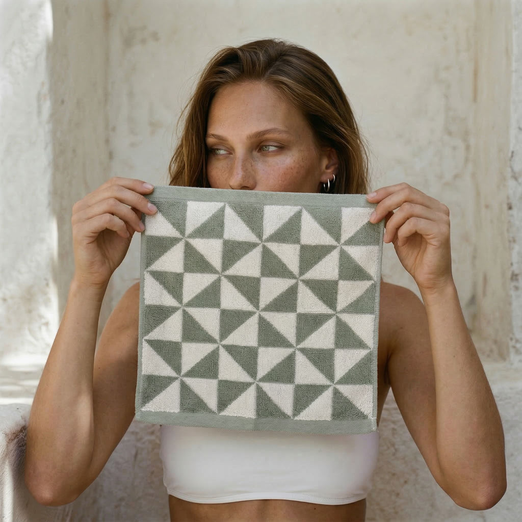 Sage Green Australian Cotton Geometric Bath Towel 600 GSM - Image 35