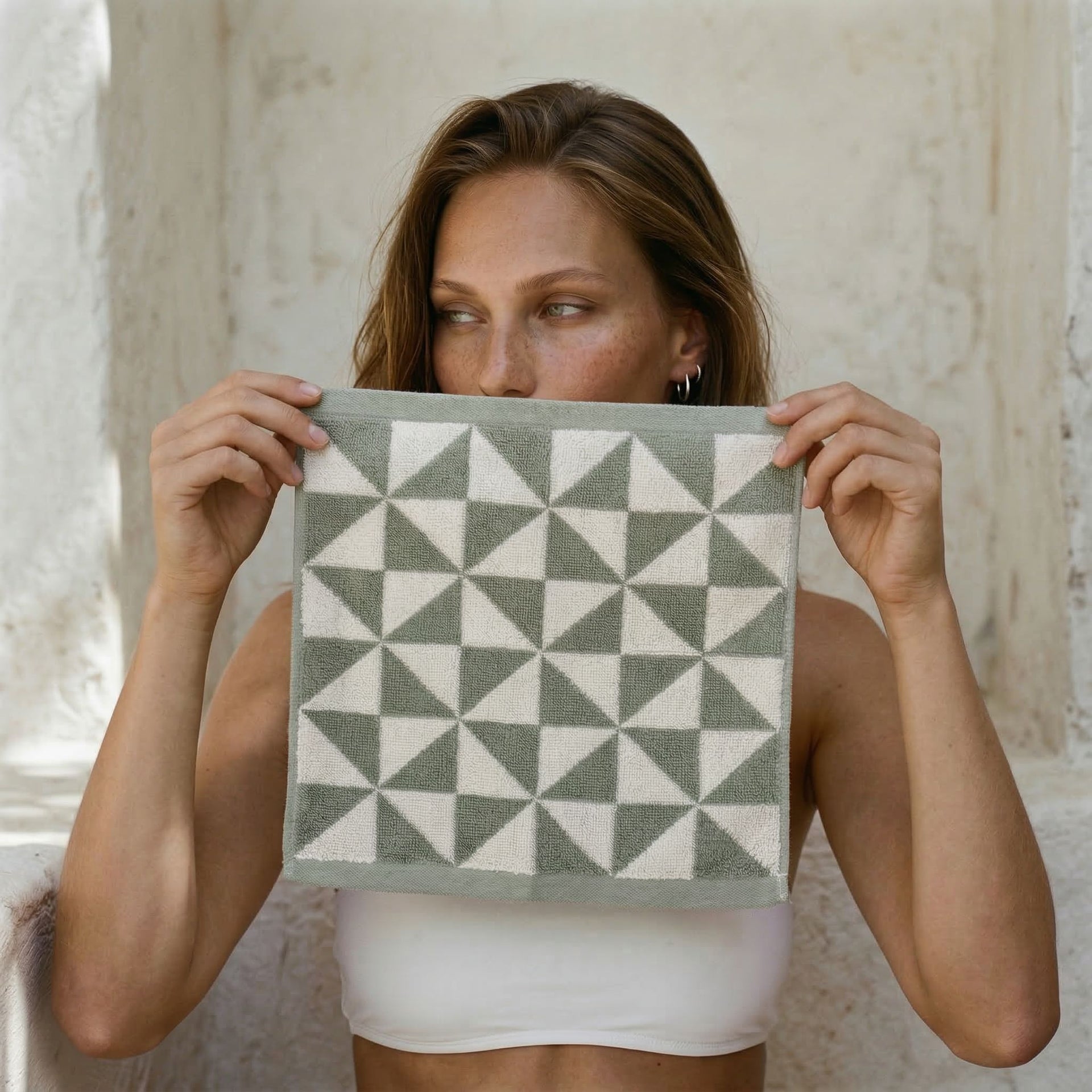 Sage Green Australian Cotton Geometric Bath Towel 600 GSM - Image 35