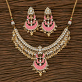 Golden White and Pink Kundan Pearl necklace set with intricate detailing