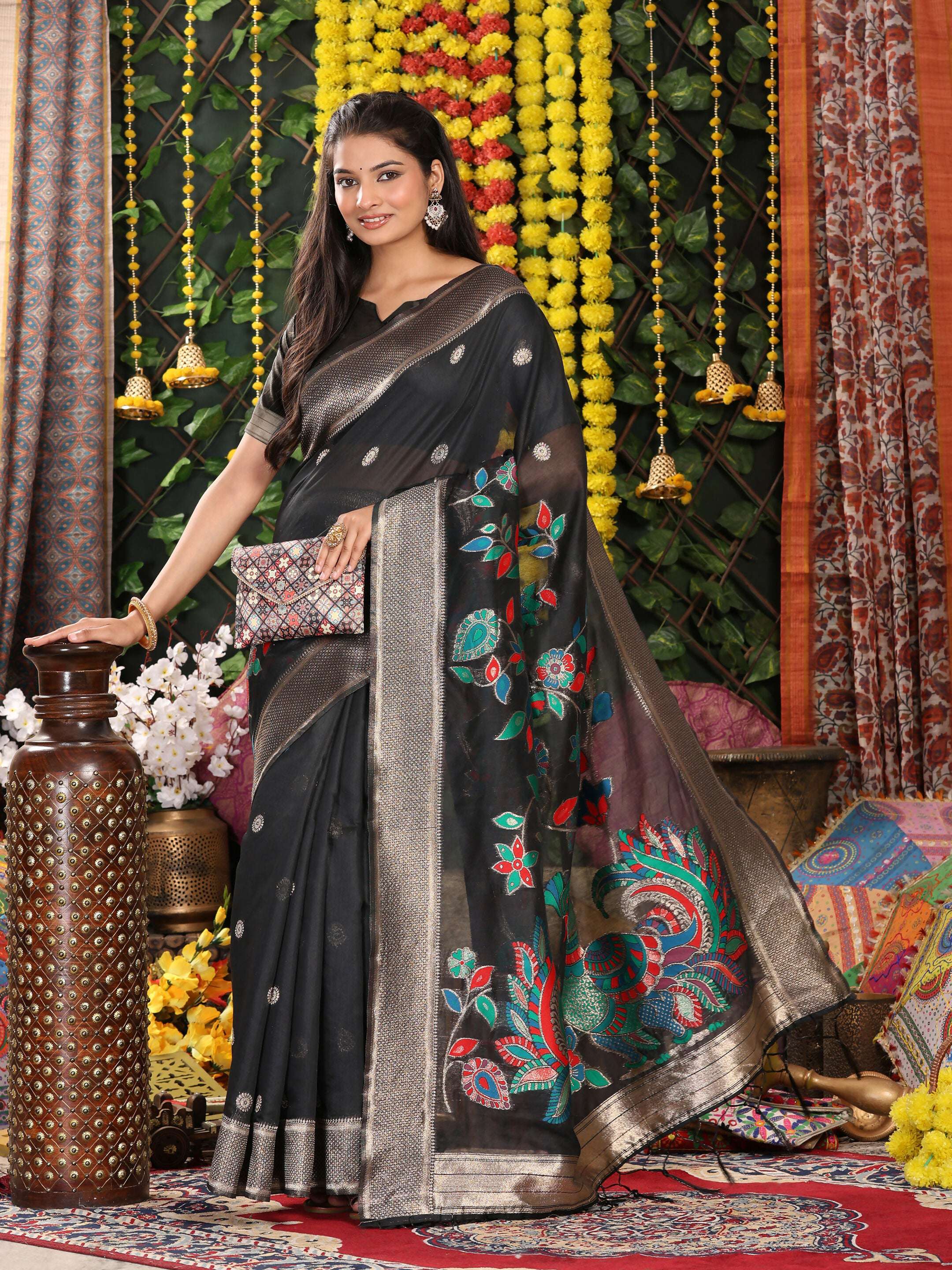 Sophisticated Black Linen Cotton Saree with Matching Blouse