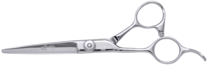 Professional 5.5-inch left-handed offset hair cutting shears in silver finish.