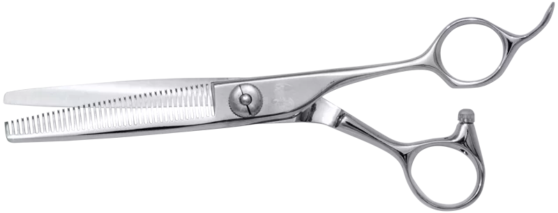 Professional 6-inch Japanese thinning shears with silver finish and ergonomic offset handle