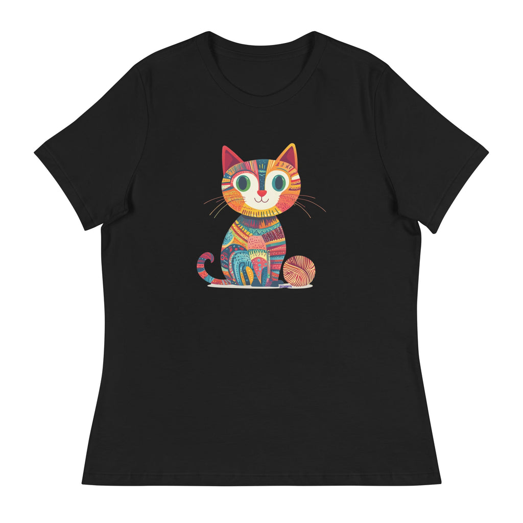 Yarn Whiskers Relaxed Fit Cotton T-Shirt with Cat Graphic