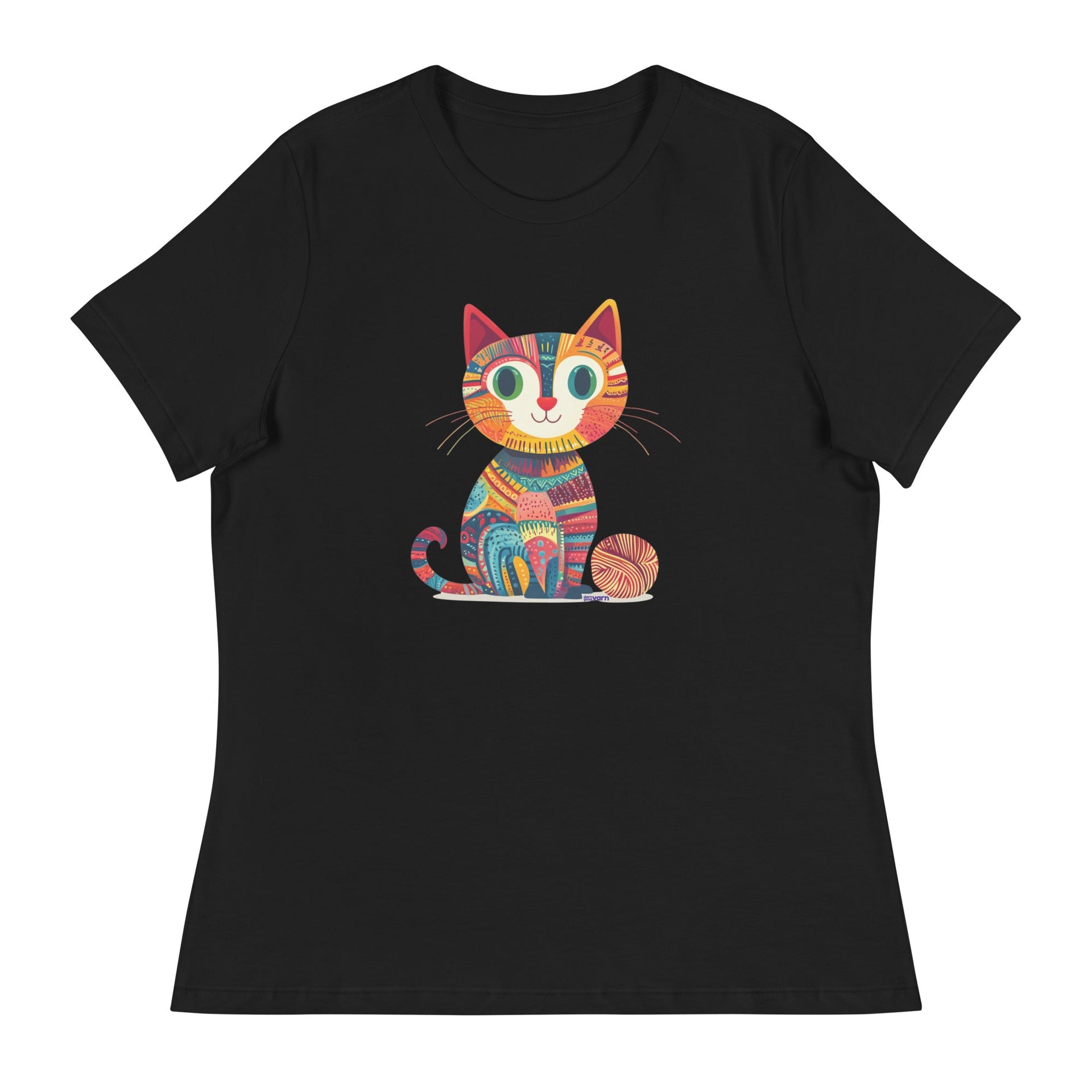 Yarn Whiskers Relaxed Fit Cotton T-Shirt with Cat Graphic