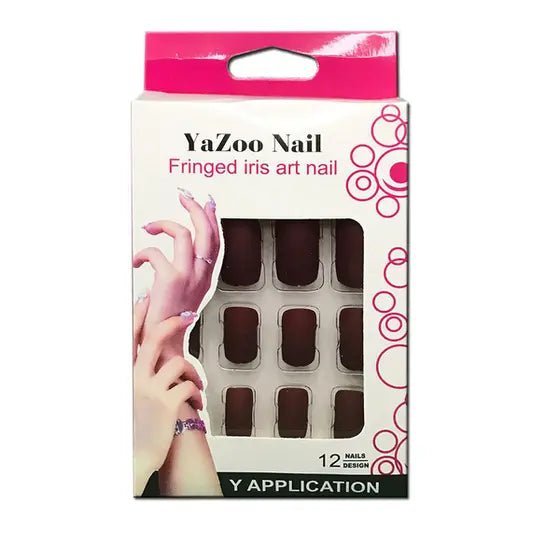 Close up of deep matte maroon YaZoo Fringed Iris Art Nails with 3D textured detailing