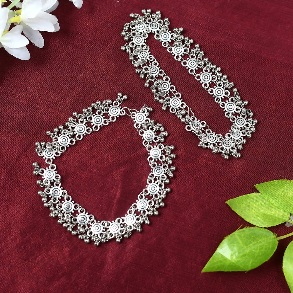 Oxidised Silver Bridal Anklets – Intricate Traditional Design