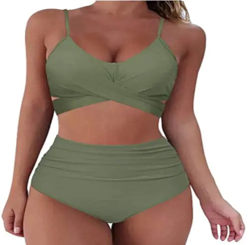 Women's High Waisted Cross-Front Bikini Set Two-Piece Swimsuit - Image 8
