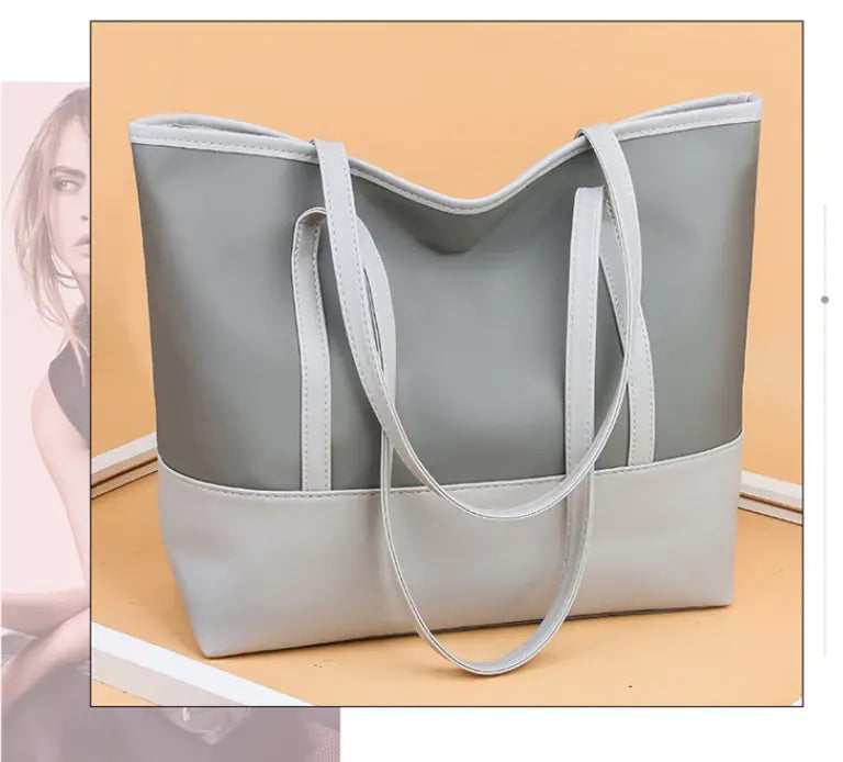 Women's Two-Tone Large Capacity Shoulder Tote Bag in Grey - Image 2