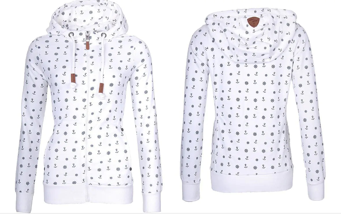 Women's Printed Zip Up Hooded Sweatshirt with Fleece Lining - Image 12