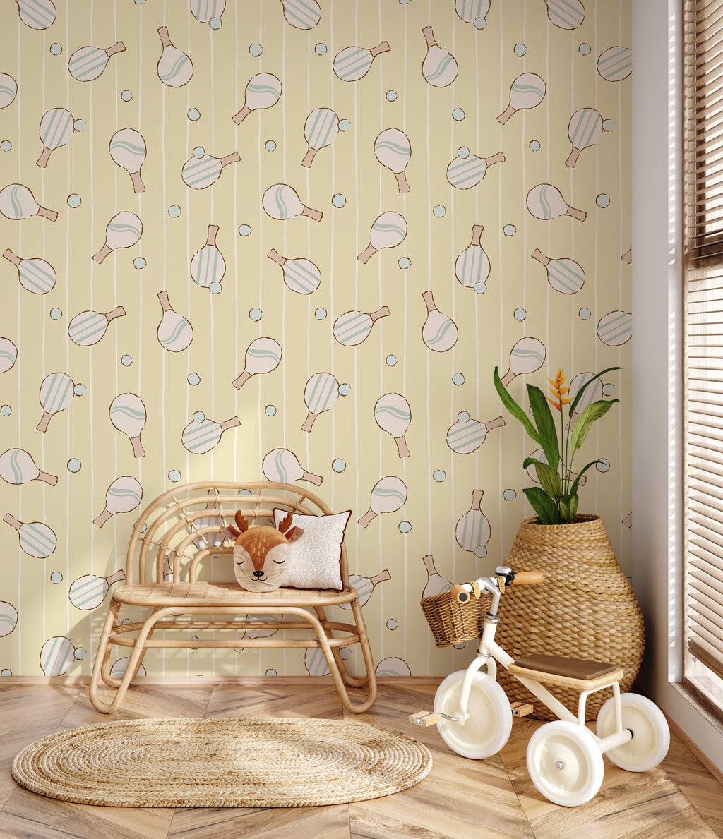 Ace Geometric Wallpaper in Mint Green, Pale Peach, and White