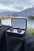 Lemon Yellow Floral Print Handmade Italian Cufflinks with Clear Resin