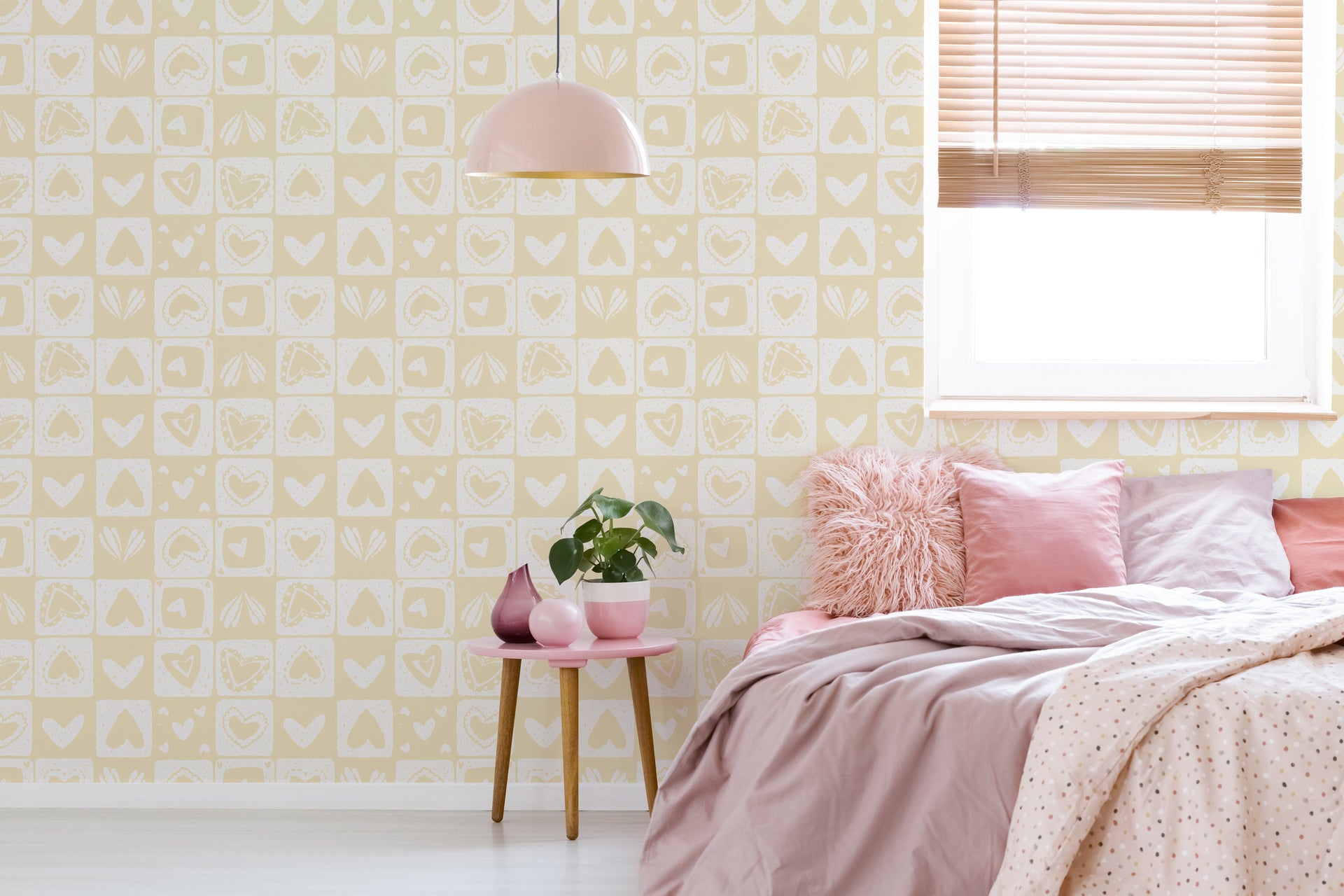 Haisley Geometric Wallpaper in Pink and White for Nursery