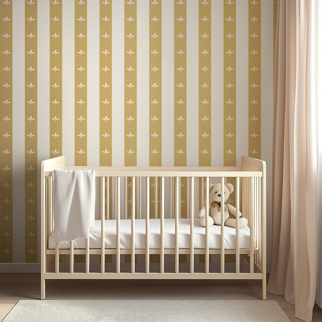 Boden Striped Wallpaper in Beige, Gold, Blue and White