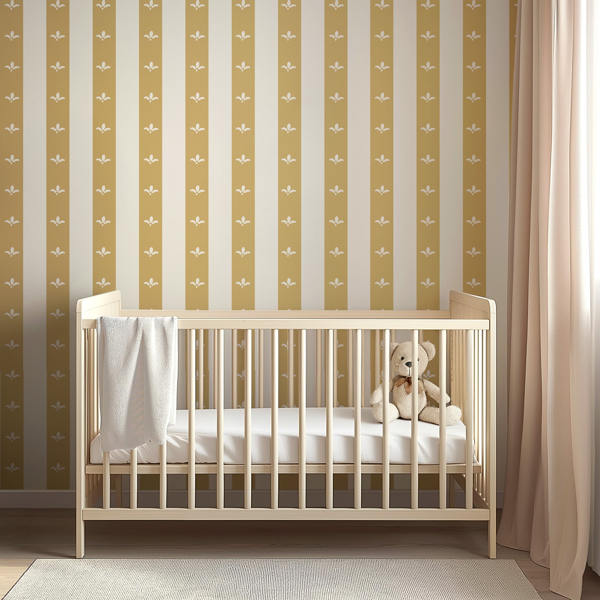 Boden Striped Wallpaper in Beige, Gold, Blue and White