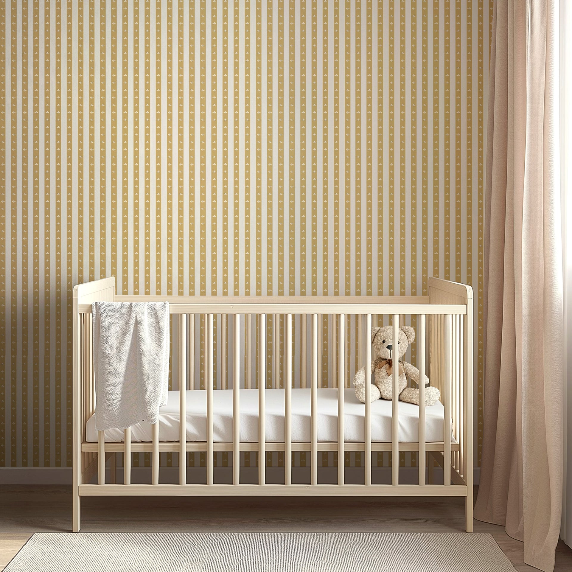 Boden Striped Wallpaper in Beige, Gold, Blue and White