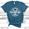 Heather teal unisex t-shirt with white Yellowstone Dutton Ranch logo text in a circle graphic