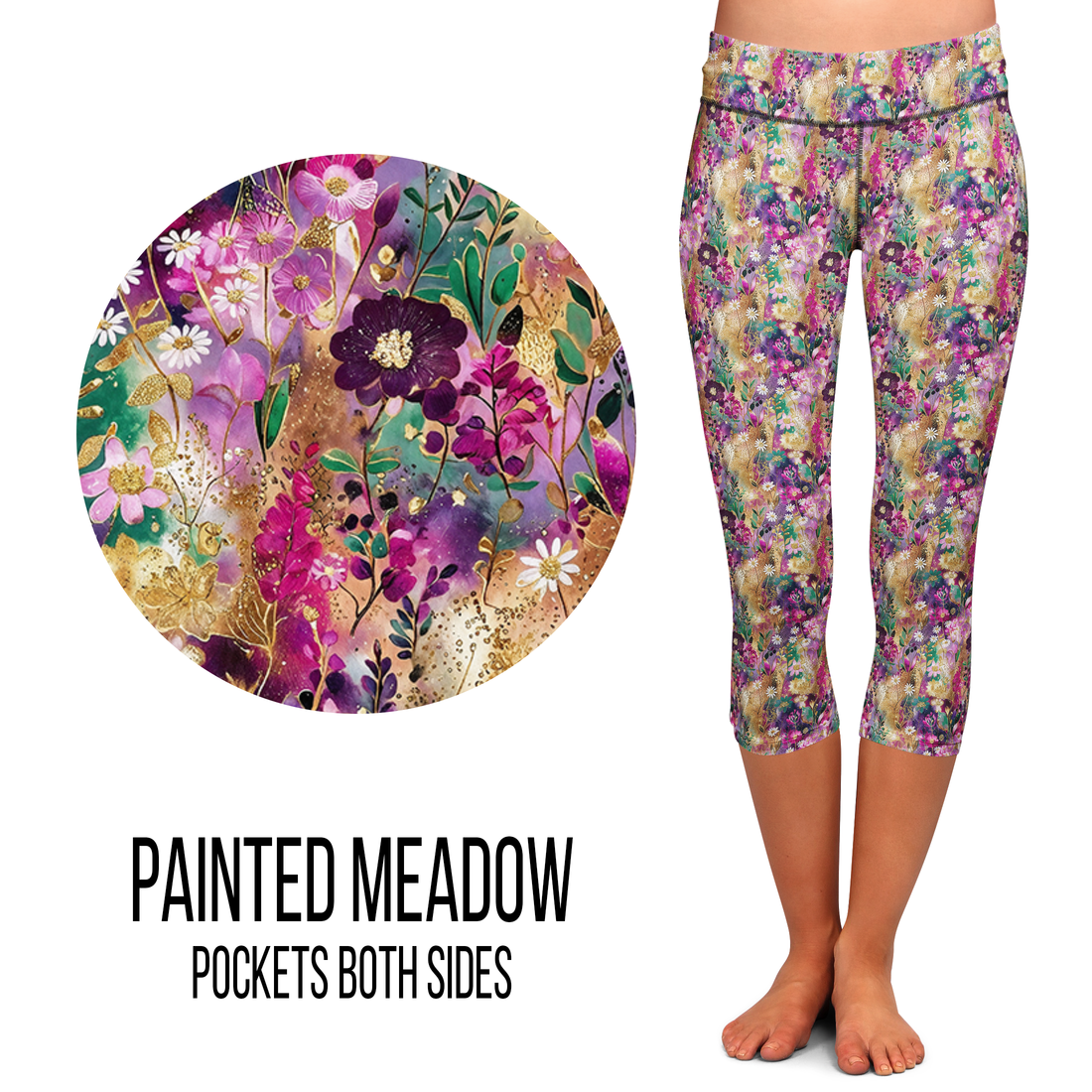 Painted Meadow Floral Leggings - Women’s Sporty Botanical Print
