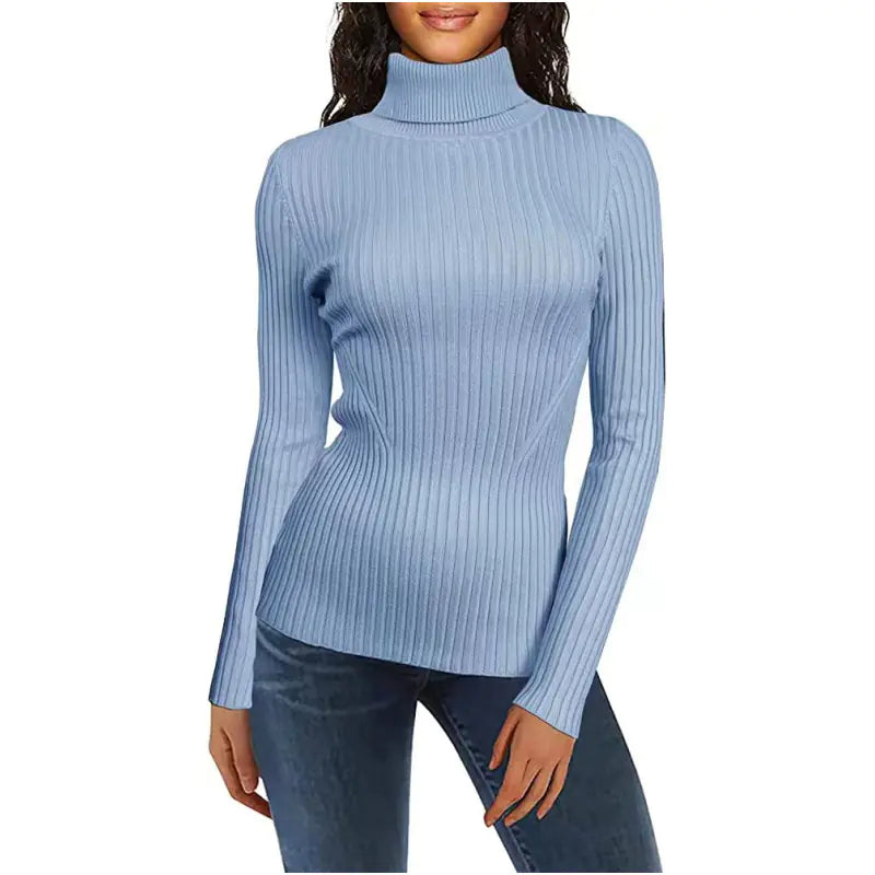 Women's High Neck Ribbed Sweater - Cozy Turtleneck