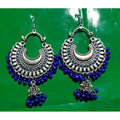 Decorative blue pearl Chandbali Jhumka earrings for women