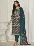 Women wearing a multicolor straight kurta set featuring digital print and coordinated trousers