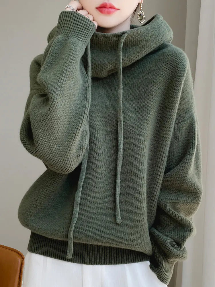 Women's Thick Wool Blend Hooded Sweater Cozy Winter Knit Pullover - Image 15
