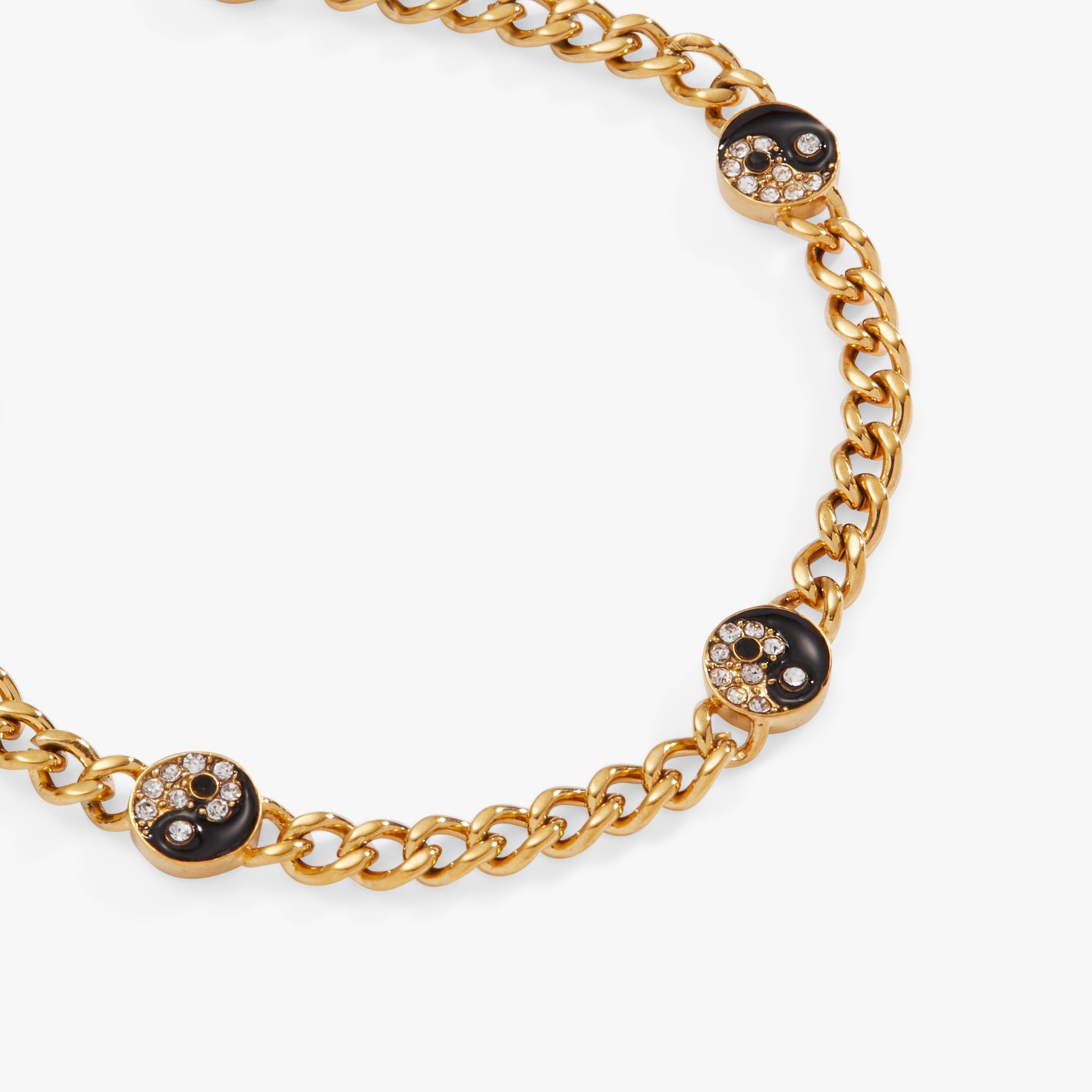 Gold Yin Yang Curb Chain Bracelet with Crystal and Enamel Charms
