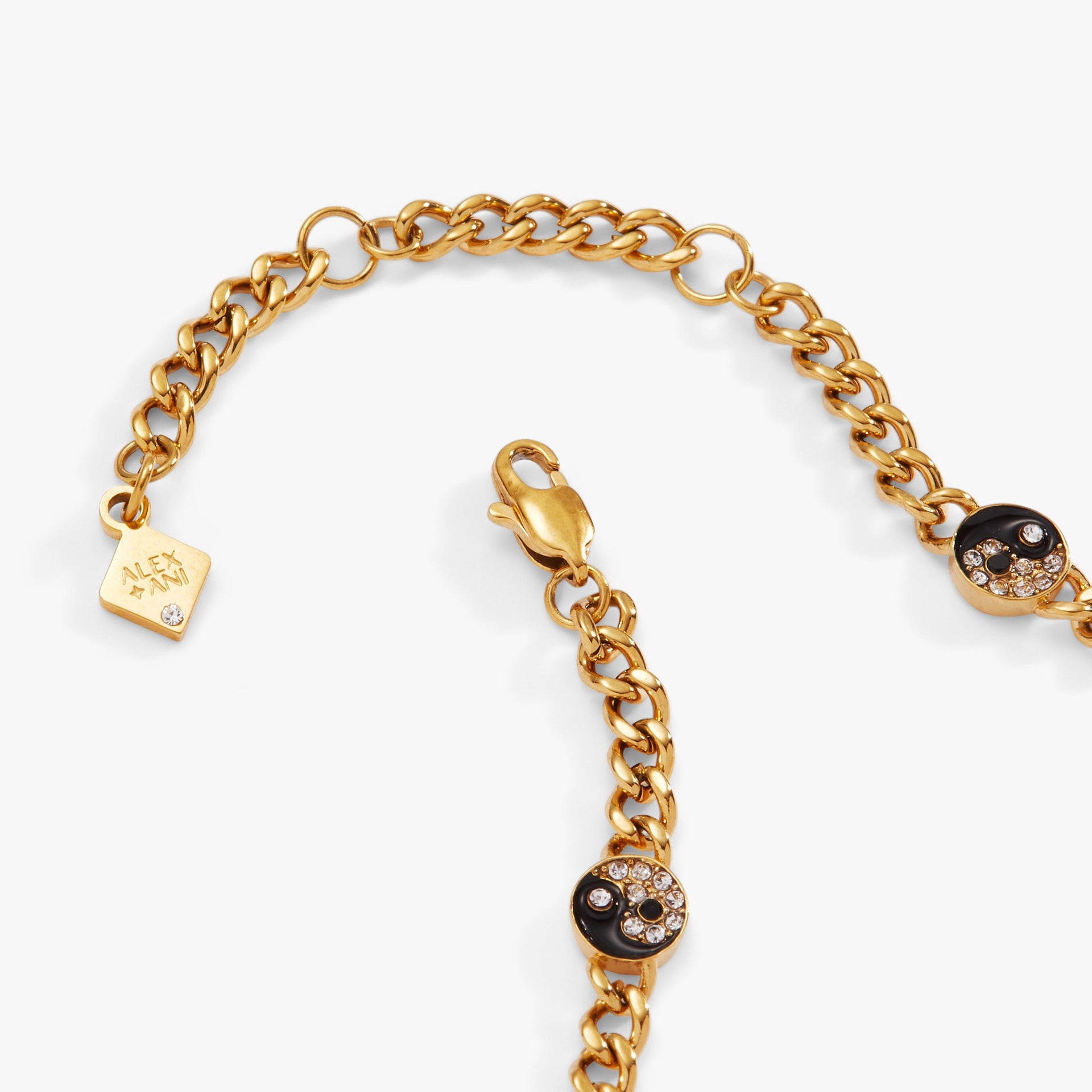 Gold Yin Yang Curb Chain Bracelet with Crystal and Enamel Charms