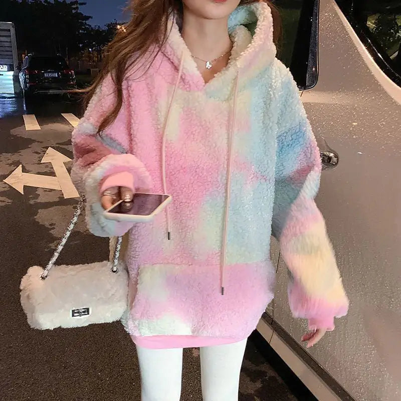 Women's Tie-Dye Fleece Hooded Pullover Sweater Soft Warm - Image 2