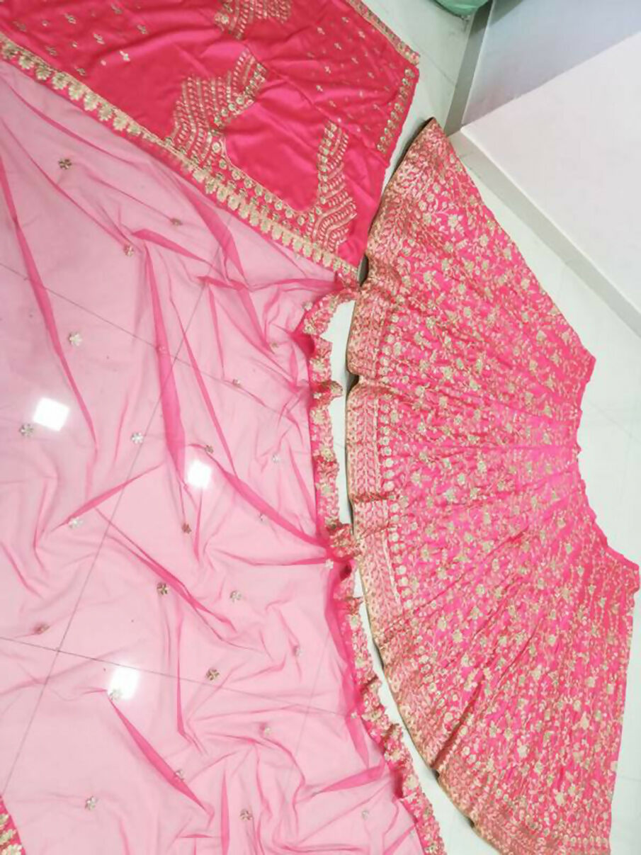 Gajri Red Malai Satin Silk Lehenga with Zari and Sequin Work