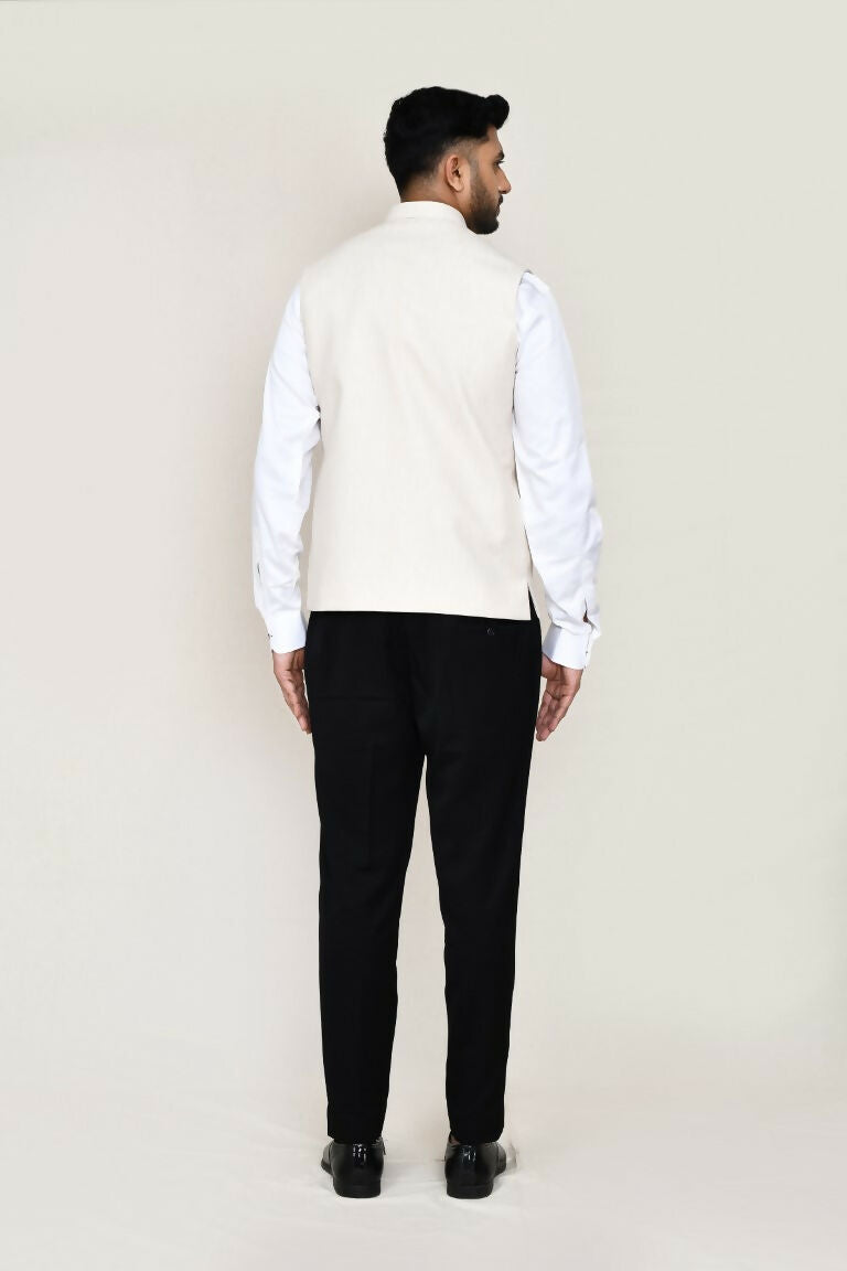 Men's Cream Cotton Satin Festive Jacket - Elegant Ethnic Layer