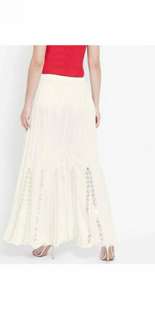 White Mirror Flower Work Palazzo Pants - Festive Wide Leg Trousers
