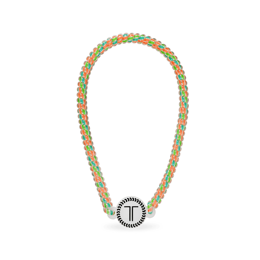 Neon orange, green, and blue striped spiral headband