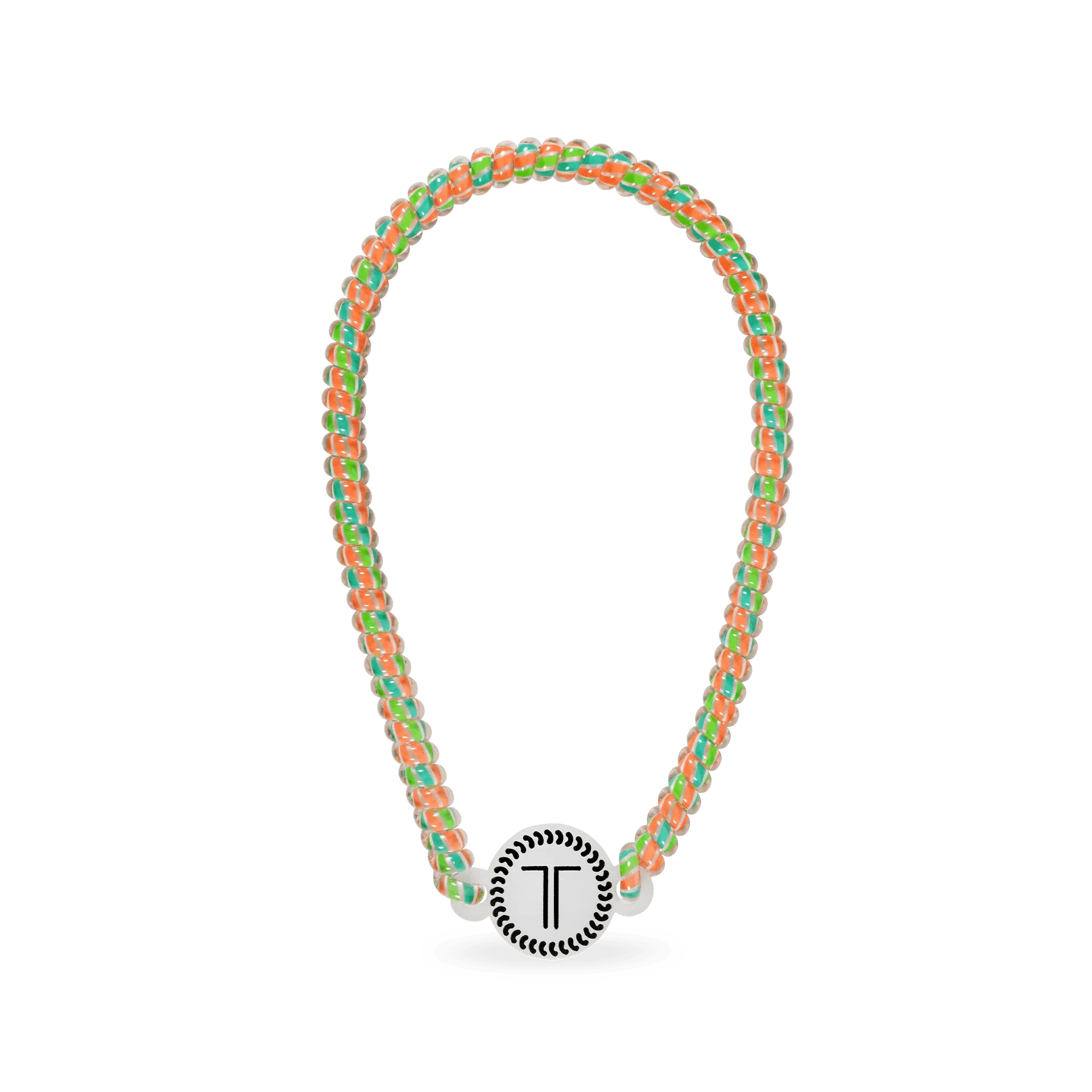 Neon orange, green, and blue striped spiral headband
