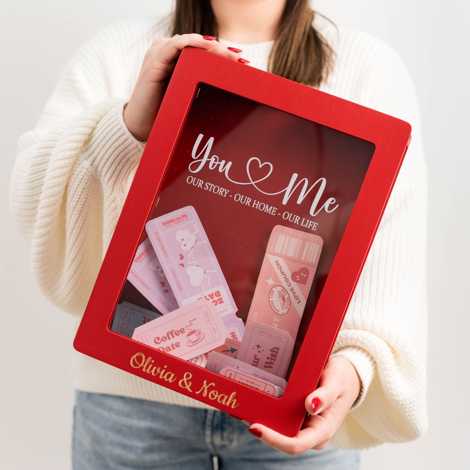 Sophisticated black 'You and Me' travel ticket box for storing postcards and souvenirs