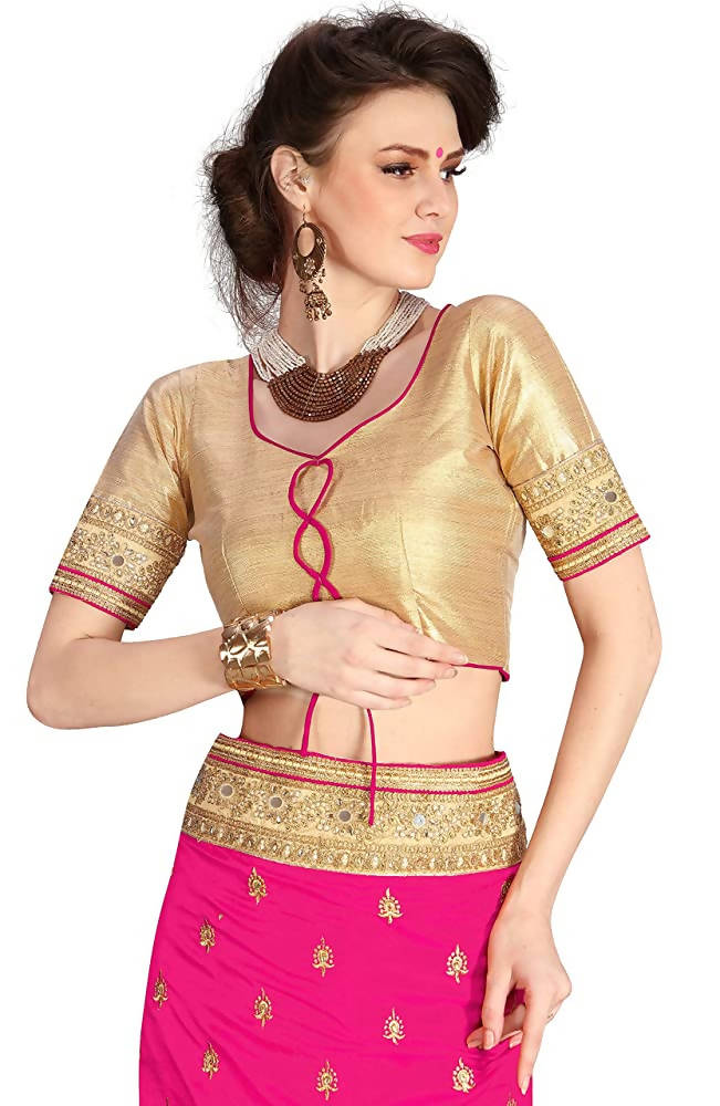 Light Pink Brocade Silk Saree with Unstitched Blouse