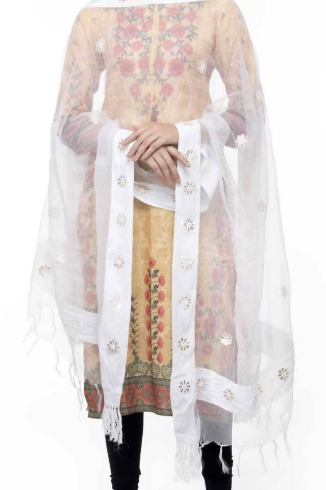 White Organza Gota Flower Dupatta for Wedding Occasions