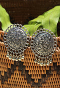 Johar Kamal oxidised silver-plated stud earrings with intricate ethnic detailing