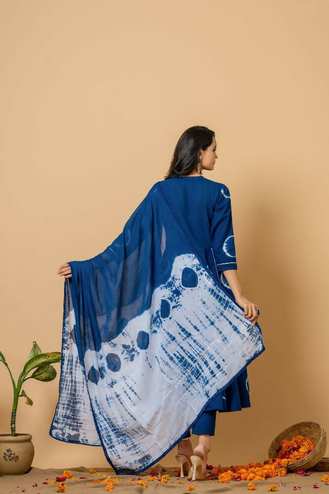 Blue Tie & Dye Cotton Suit Set for Women