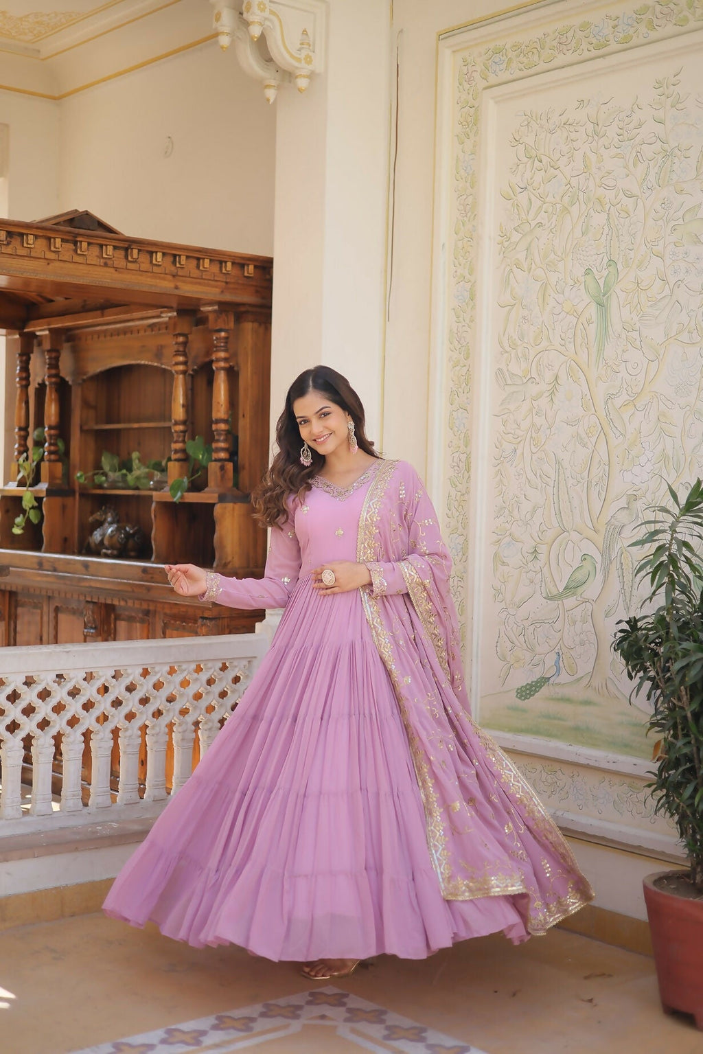 Purple Georgette Kurta Set with Intricate Sequence Embroidery
