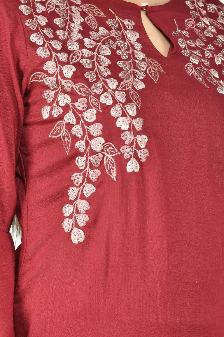 Wine Cotton Rayon Kurta Set – Comfortable 3-Piece Ethnic Wear