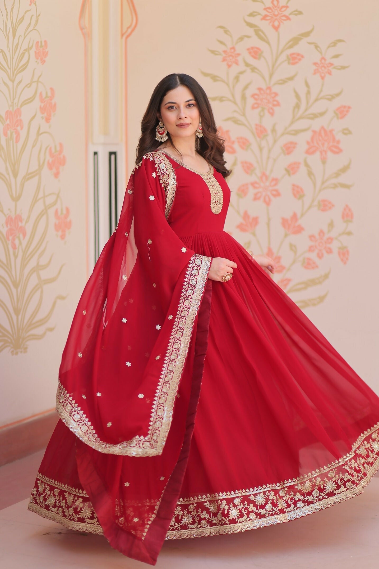 Maroon Georgette Kurta Set with Intricate Sequence Embroidery