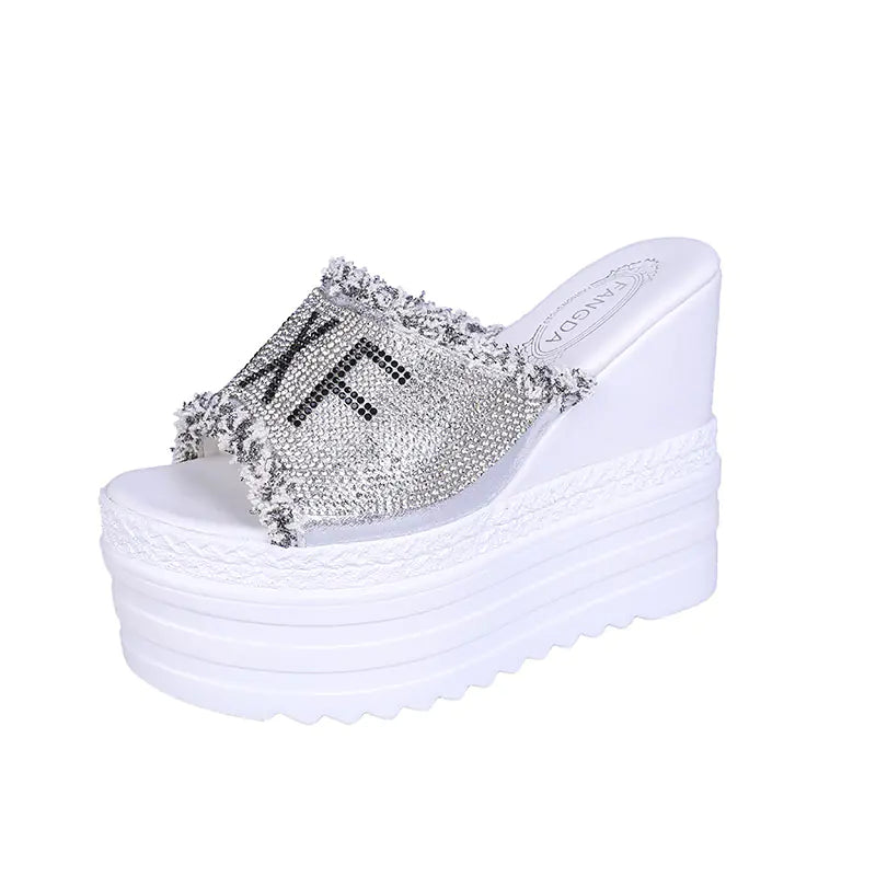 Women's Black Wedge Platform Sandals with Mesh Straps - Image 32