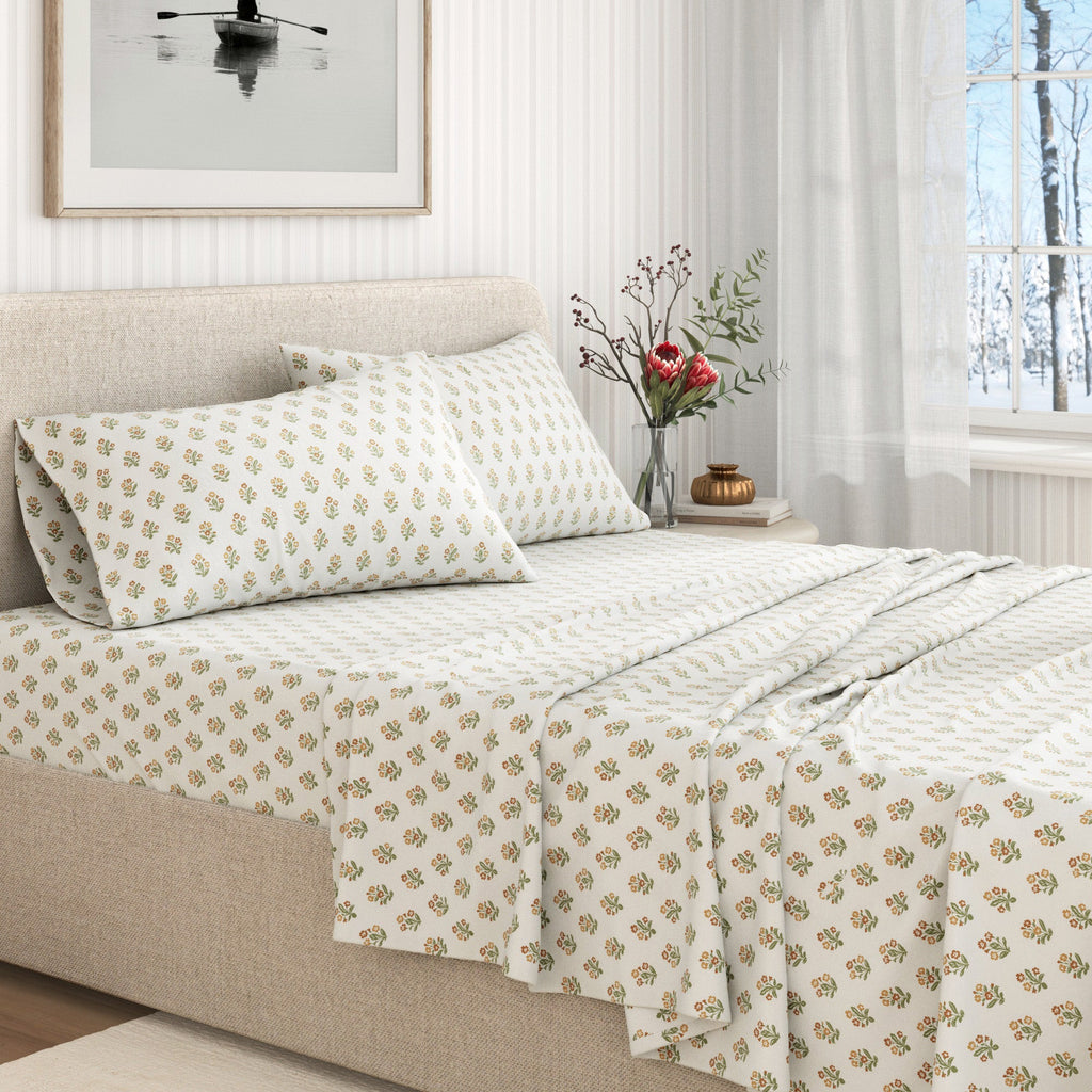 Winter Floral Turkish Cotton Flannel Sheet Set Ultra-Soft - Image 11
