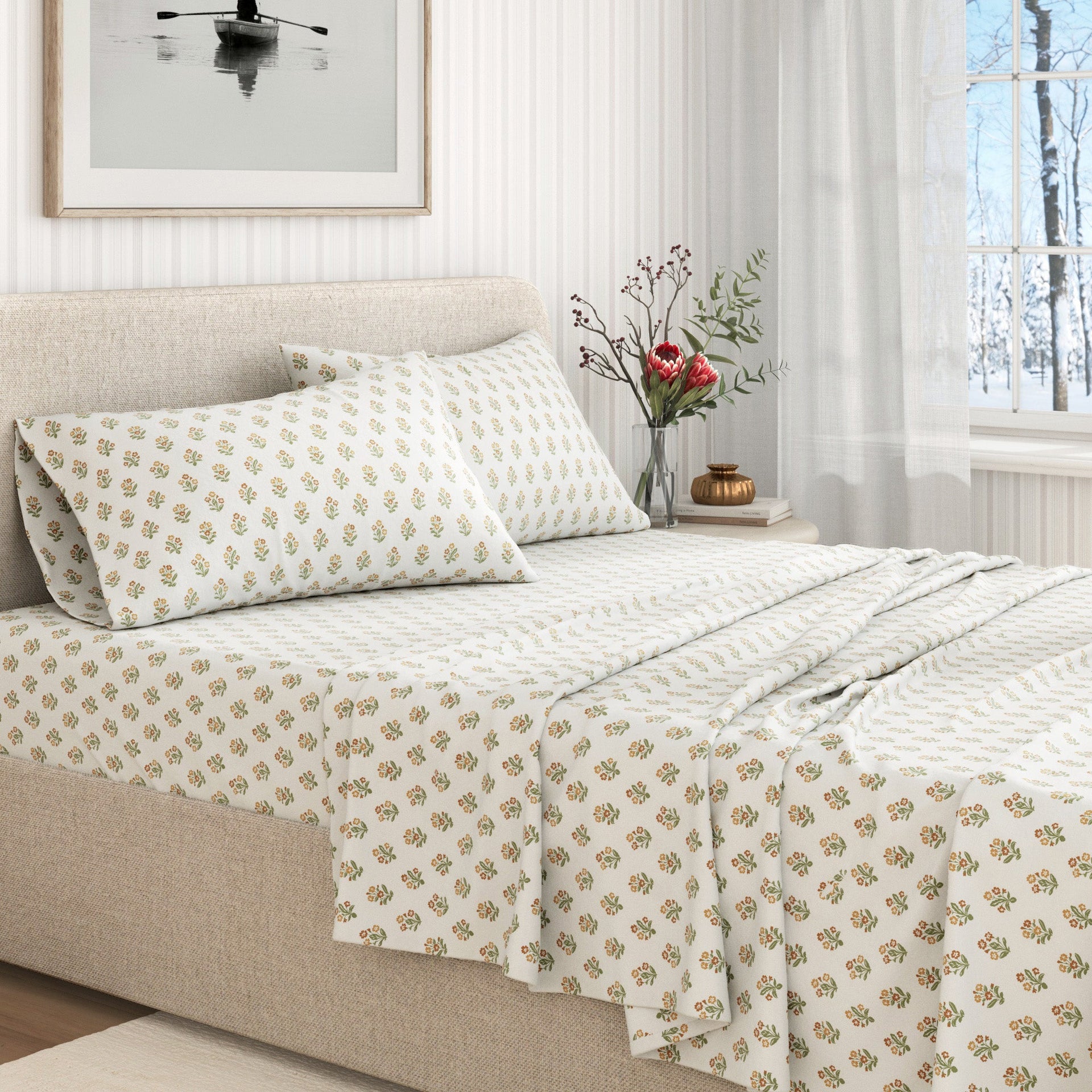 Winter Floral Turkish Cotton Flannel Sheet Set Ultra-Soft - Image 11