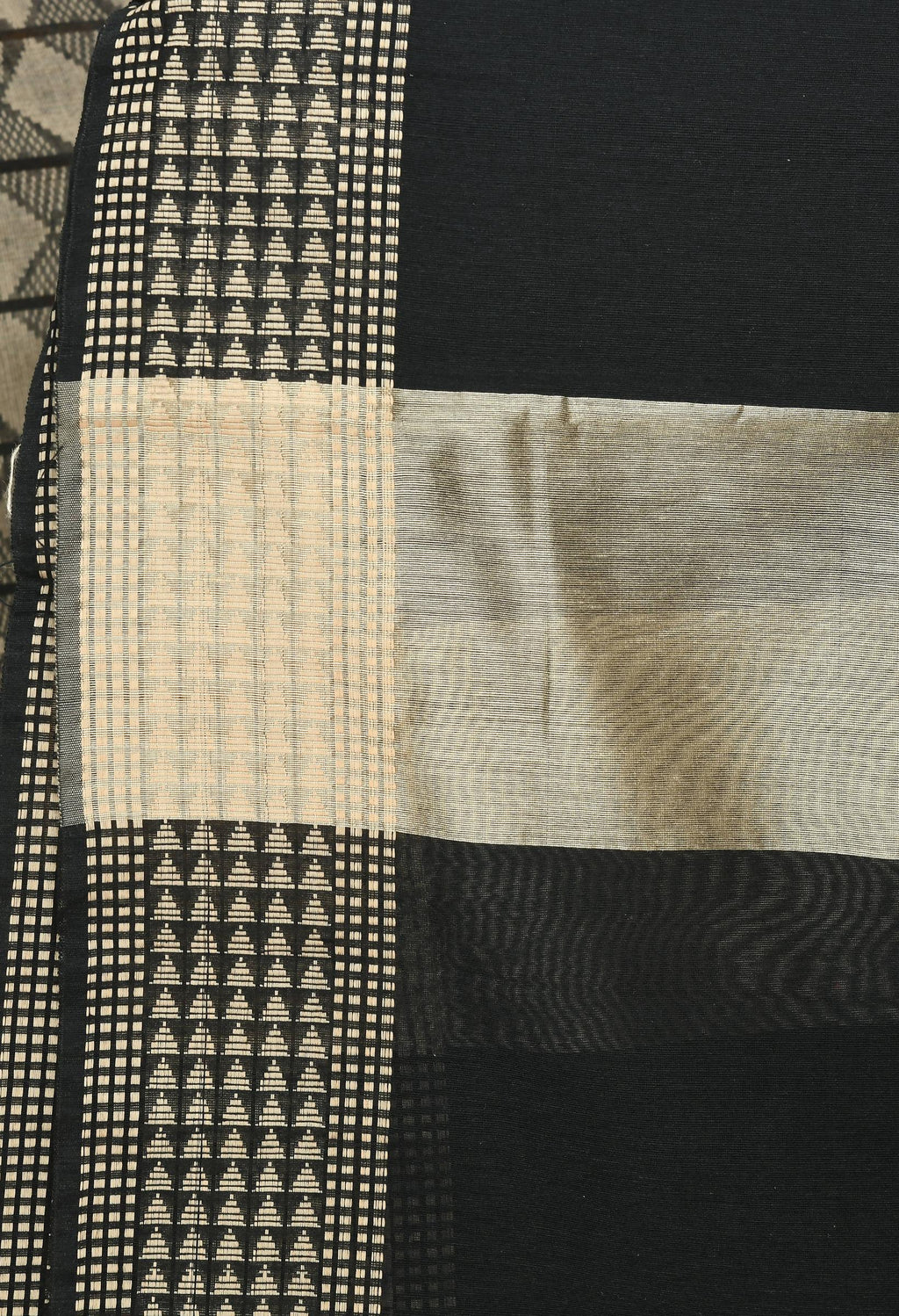 Black Handloom Cotton Dupatta with Geometric Print for Women