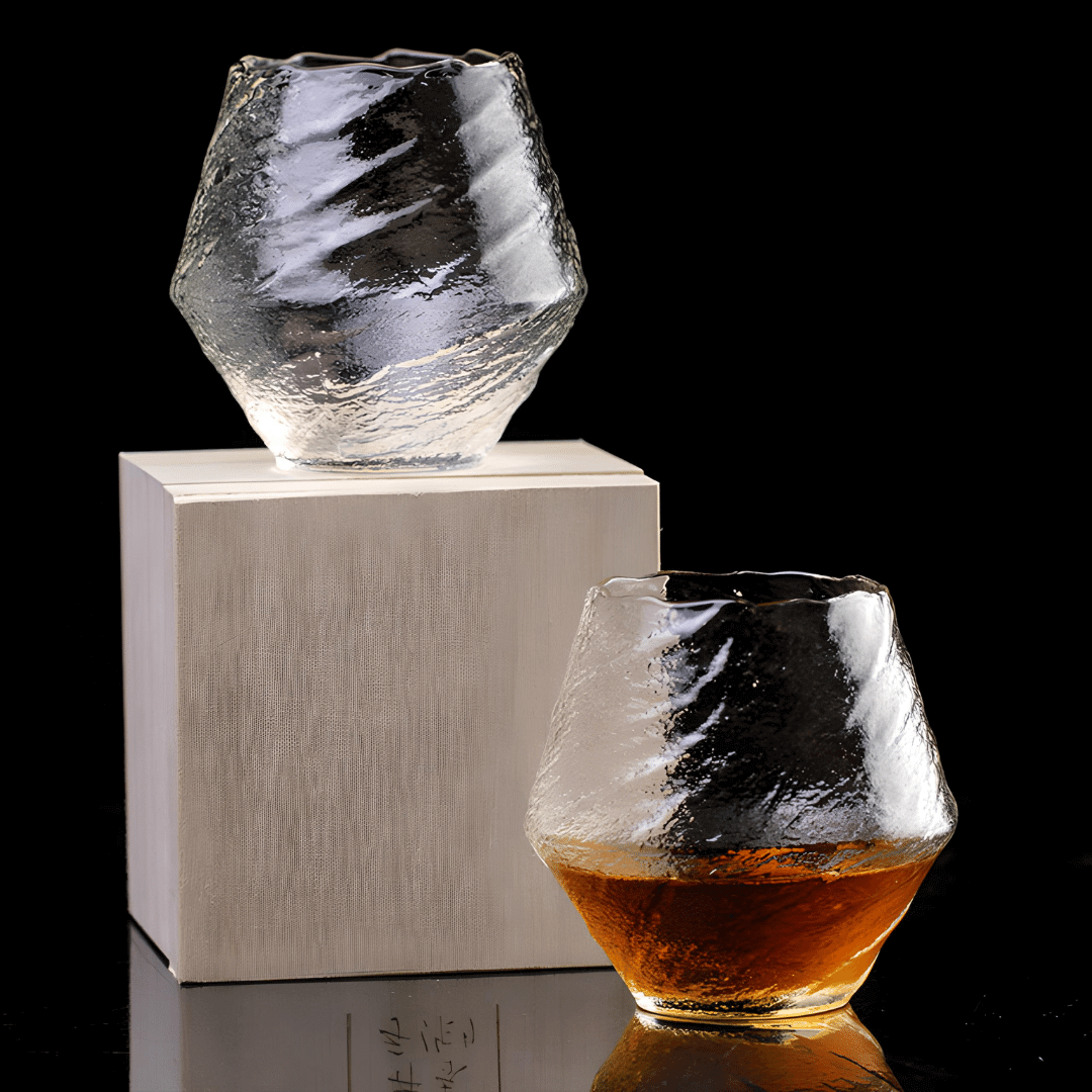 Yume Handcrafted Textured Crystal Whisky Glass Clear Drinkware - Image 2