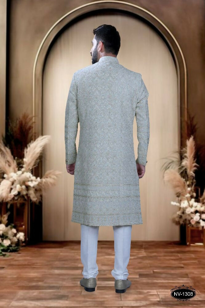 Boys Blue Georgette Kurta with Pyjama Set for Festive Wear