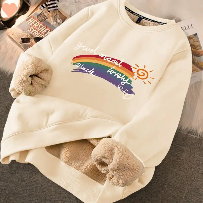 Women's Cream Fleece Lined Graphic Sweater with Cute Bear Print - Image 23