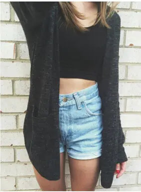 Women's Black Open Front Knit Cardigan Sweater Layering Piece - Image 4